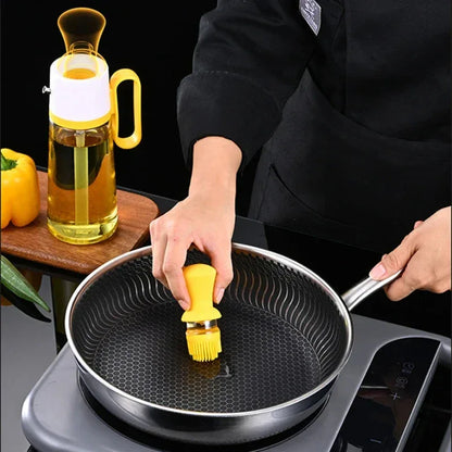 550ml 2-in-1 Glass Oil Dispenser & Brush BBQ Oil Bottle with SS Spout - Yellow