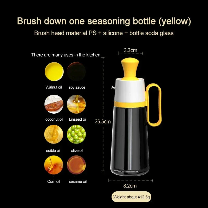 550ml 2-in-1 Glass Oil Dispenser & Brush BBQ Oil Bottle with SS Spout - Yellow