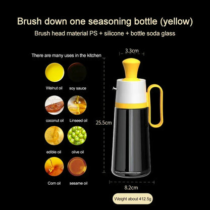 550ml 2-in-1 Glass Oil Dispenser & Brush BBQ Oil Bottle with SS Spout - Yellow