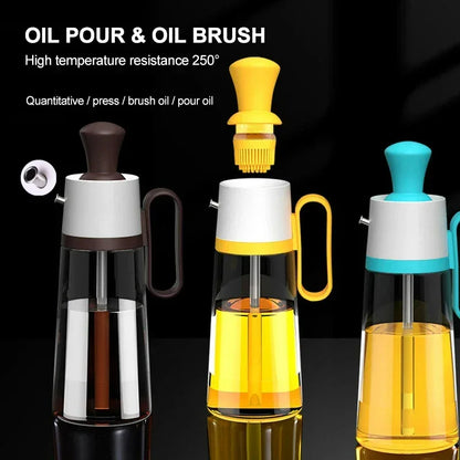 550ml 2-in-1 Glass Oil Dispenser & Brush BBQ Oil Bottle with SS Spout - Yellow
