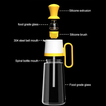 550ml 2-in-1 Glass Oil Dispenser & Brush BBQ Oil Bottle with SS Spout - Yellow