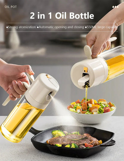 2-in-1 Olive Oil Sprayer & Dispenser 550ml Glass Cooking Oil Mister - Ninjanew