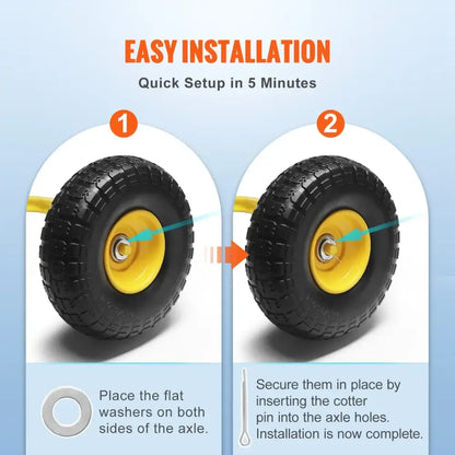 2-Pack 10" Solid PU Run-Flat Tires & Wheels – Flat-Free Tubeless Replacement for Dollies, Garden Trailers, Wagons & Hand Trucks - Ninjanew