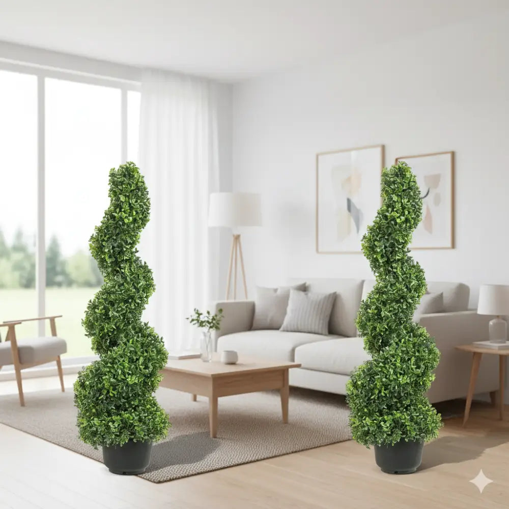 2-Pack Artificial Boxwood Spiral Topiary Tree | 24/36/48in High, Realistic & UV Resistant PE