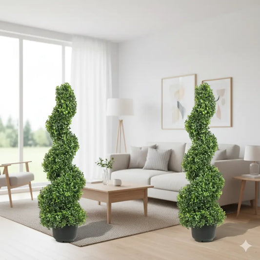 2-Pack Artificial Boxwood Spiral Topiary Tree | 24/36/48in High, Realistic & UV Resistant PE