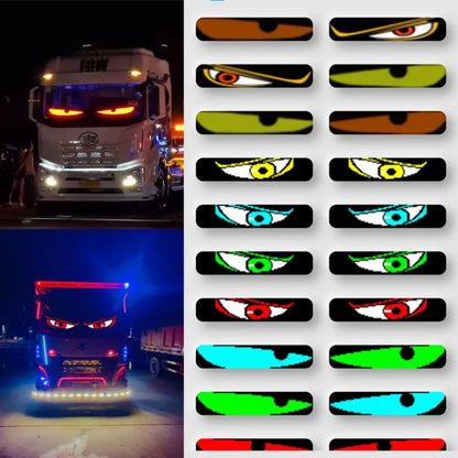 Animated LED eye lights sticker kit for trucks with colorful designs
