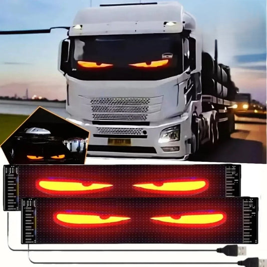 White semi truck with animated LED eye lights and USB cable