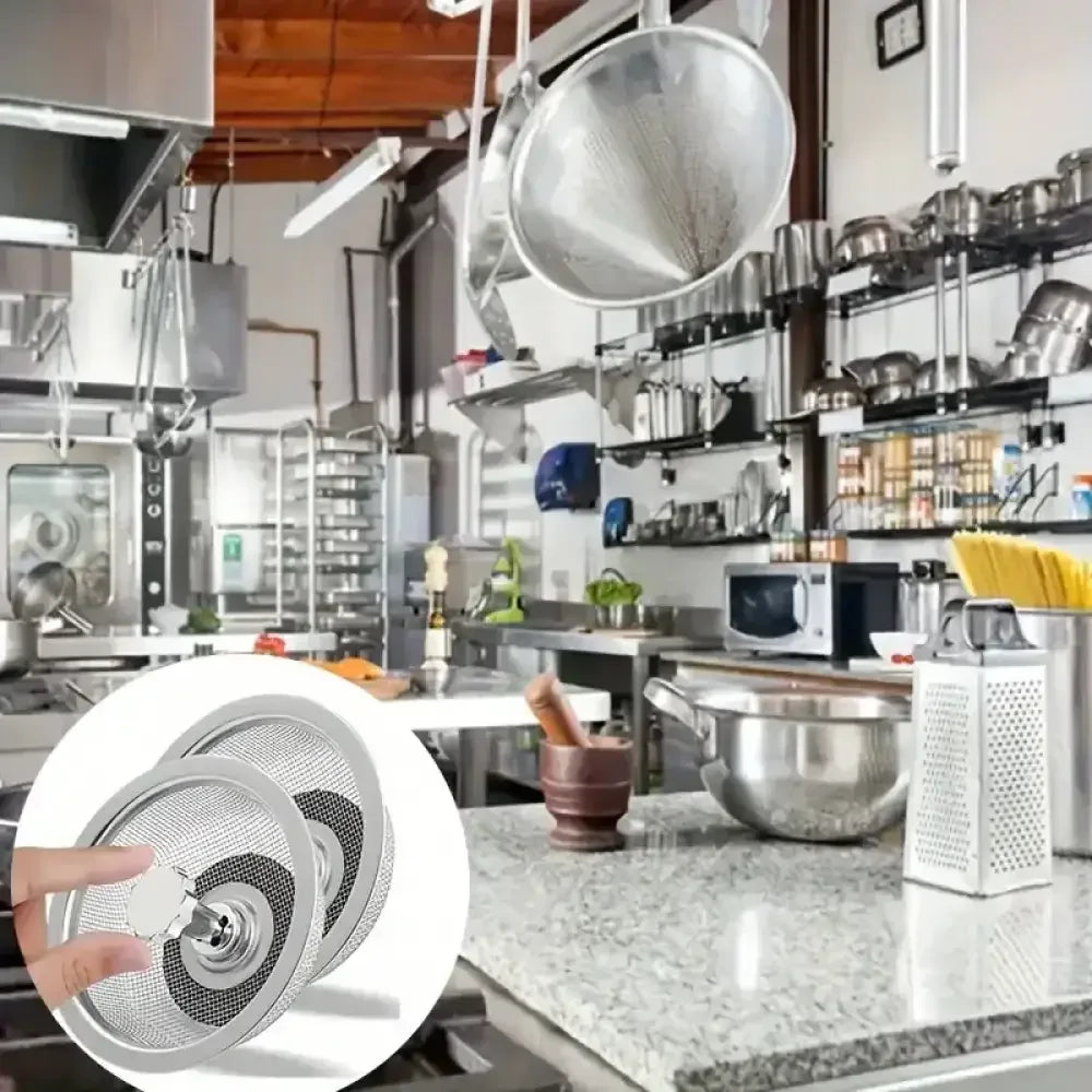 2-Set Kitchen Sink Strainer with Handle & Stopper – Stainless Steel Mesh Drain Basket Replacement Filter - Ninjanew