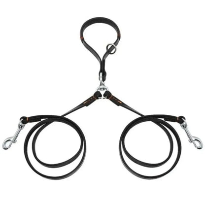 2 Way Leather Double Dog Leash - Ninjanew