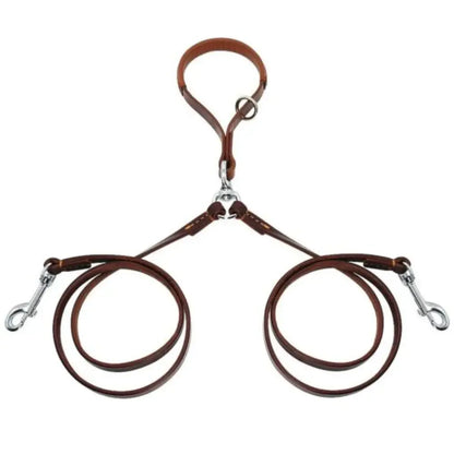 2 Way Leather Double Dog Leash - Ninjanew