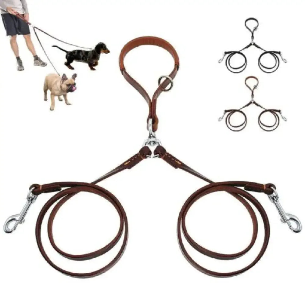 2 Way Leather Double Dog Leash - Ninjanew