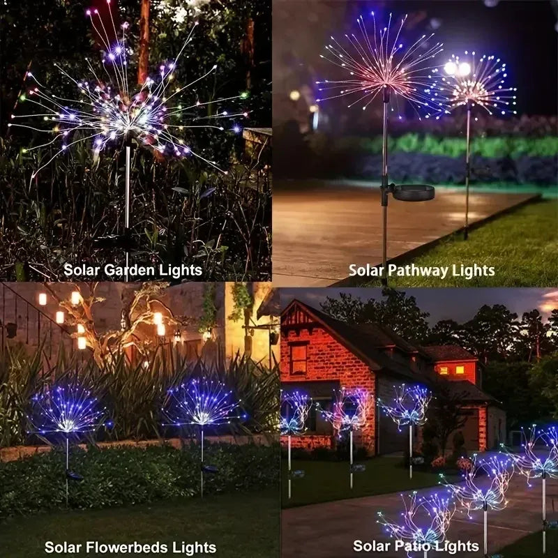 200 LED solar firework garden lights with blue white LED bulbs dandelion design