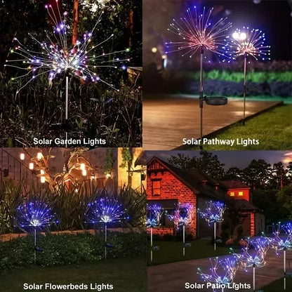 200 LED solar firework garden lights with blue white LED bulbs dandelion design