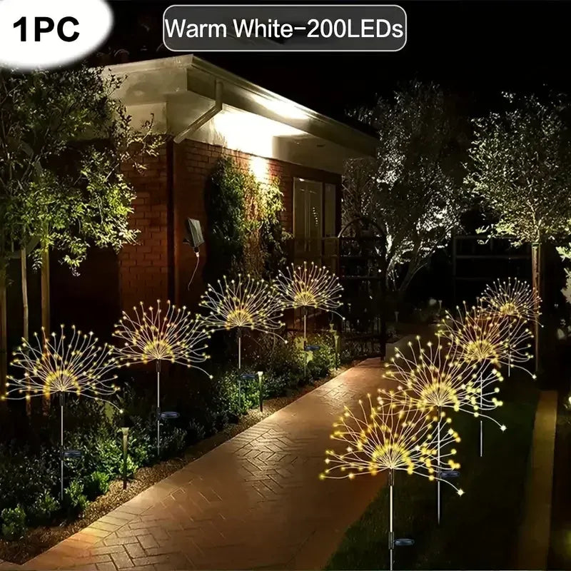 200 LED warm white solar firework garden lights with high-quality copper wire