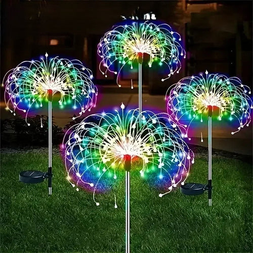 Rainbow dandelion LED solar firework stake with high-quality copper wire