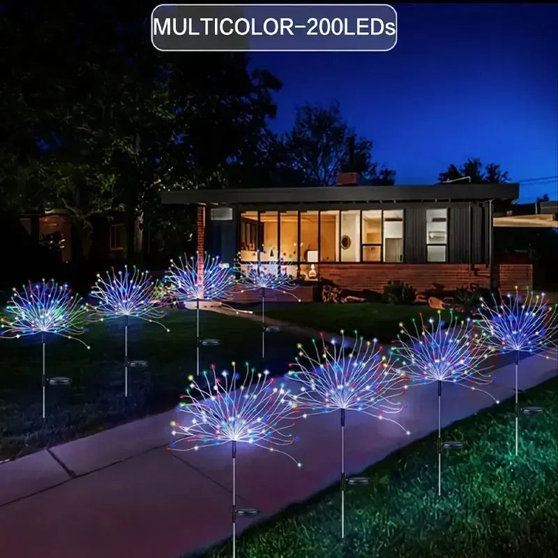 200 LED solar firework lights on high-quality copper wire stake