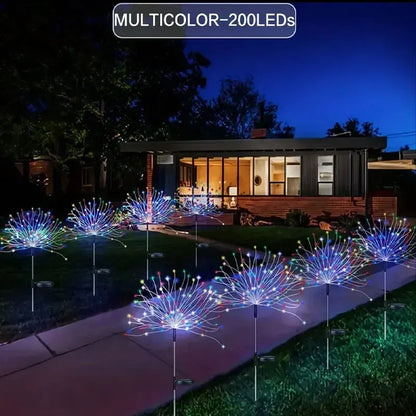 200 LED solar firework lights on high-quality copper wire stake