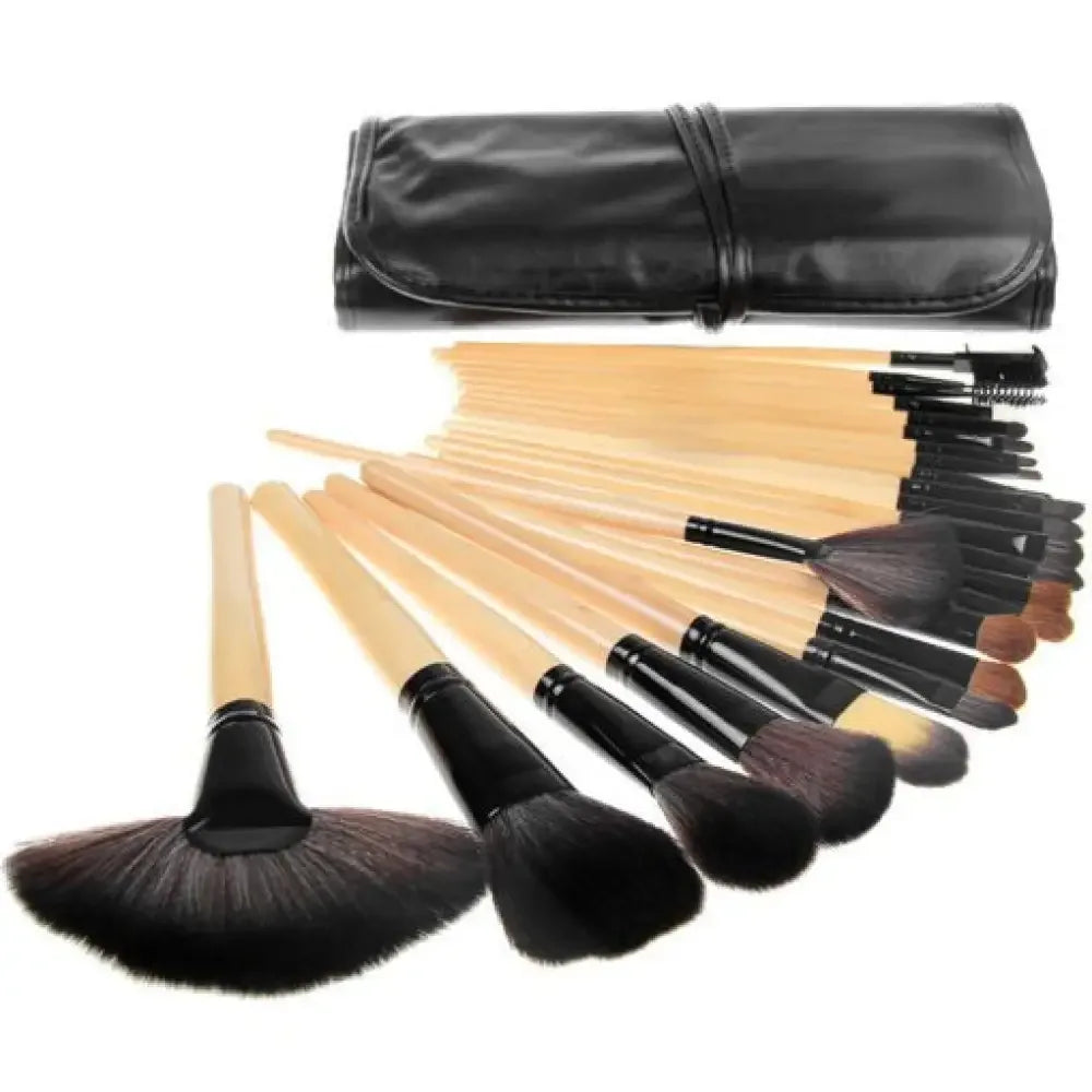 24 Piece Premium Wood Makeup Brush Set with Free Case - Ninjanew