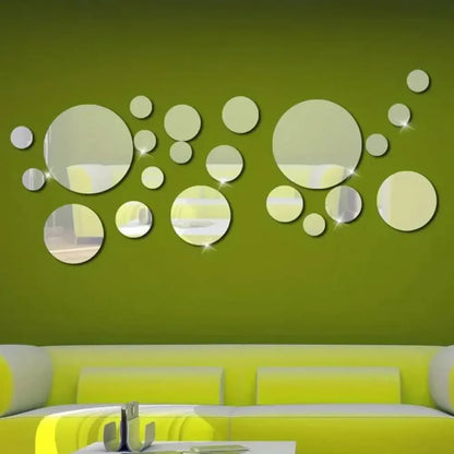 26-Piece 3D Acrylic Mirror Wall Stickers Round DIY Mirror Decor for Home - Ninjanew