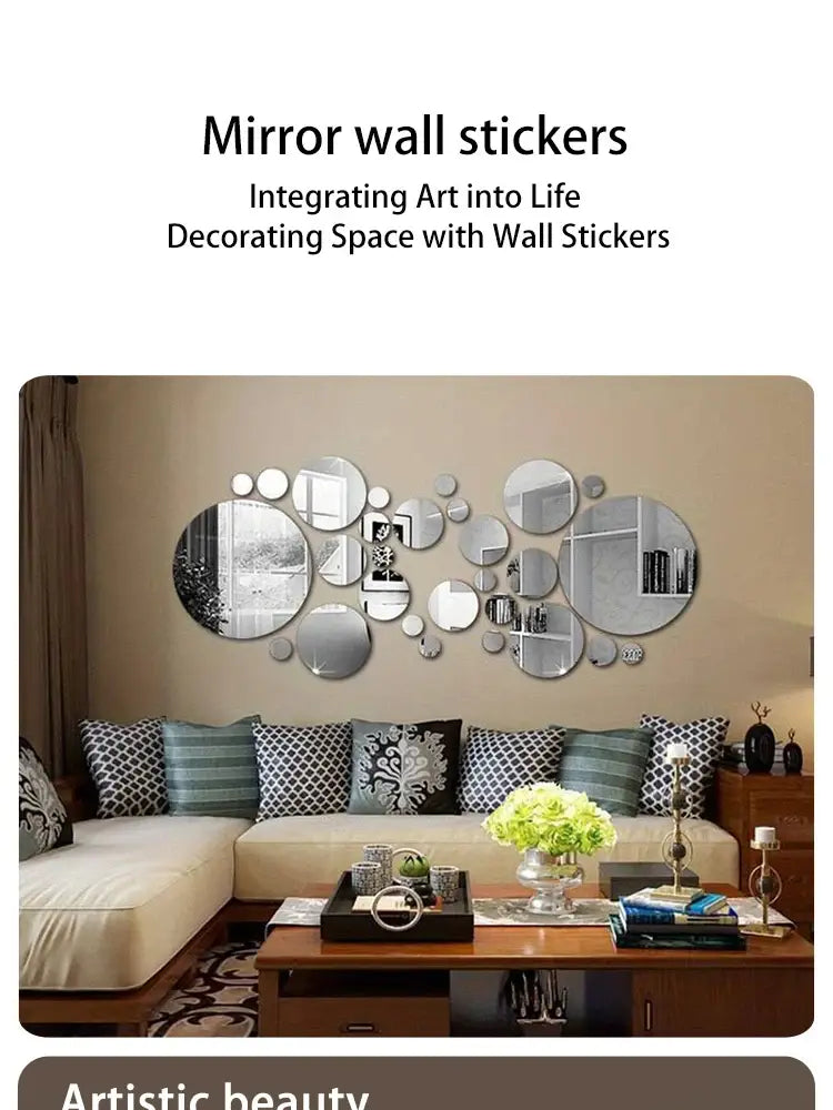 26-Piece 3D Acrylic Mirror Wall Stickers Round DIY Mirror Decor for Home