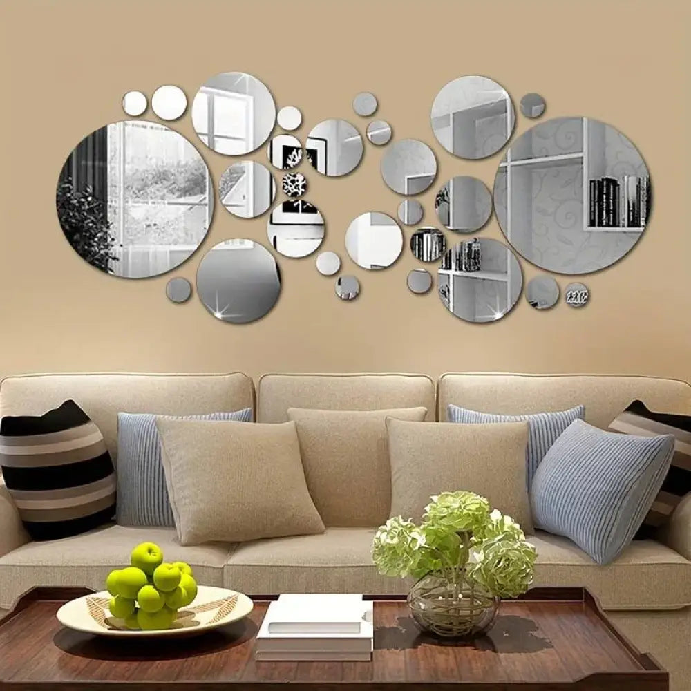 26-Piece 3D Acrylic Mirror Wall Stickers Round DIY Mirror Decor for Home