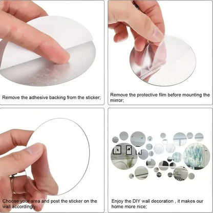 26-Piece 3D Acrylic Mirror Wall Stickers Round DIY Mirror Decor for Home - Ninjanew