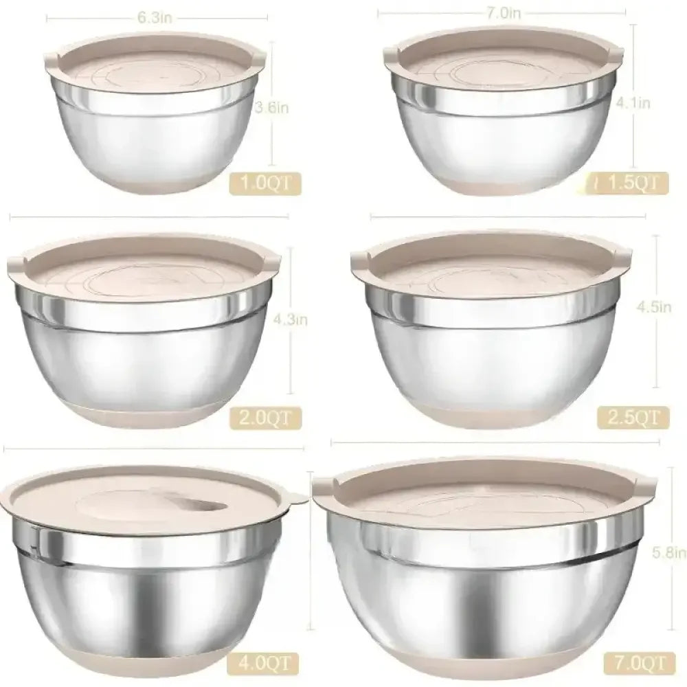 26PCS Stainless Steel Mixing Bowls Set with Airtight Lids, Grater Attachments & Non-Slip Bottoms - Ninjanew