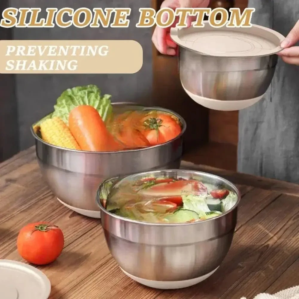 26PCS Stainless Steel Mixing Bowls Set with Airtight Lids, Grater Attachments & Non-Slip Bottoms - Ninjanew
