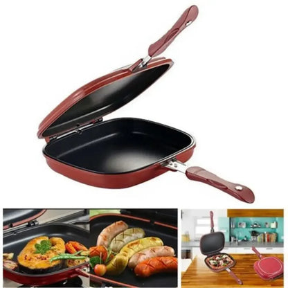28cm Double Side Grill Fry Pan Cookware Stainless Steel - Ninjanew