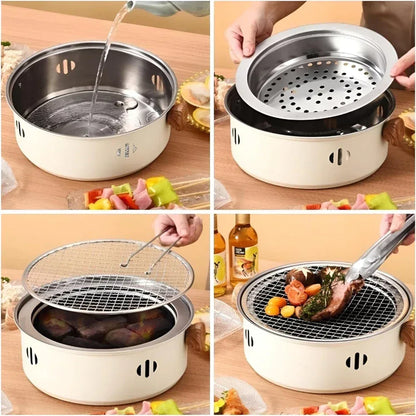 28cm Korean Charcoal BBQ Grill Stainless Steel Portable Camping Tea Stove - Ninjanew