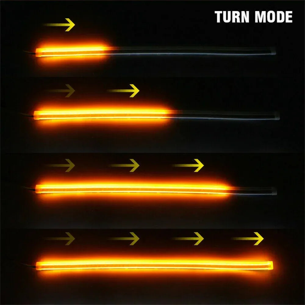 Amber glow turn signal LED strip for flexible daytime running lights