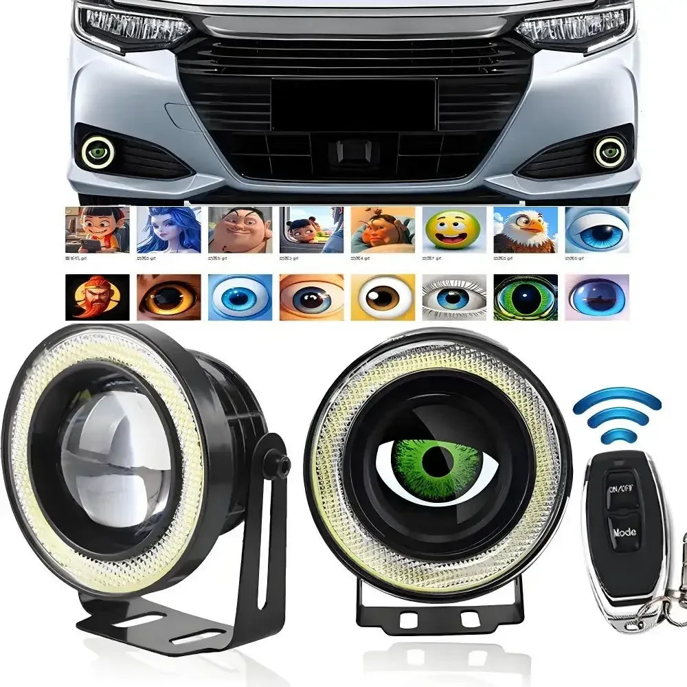 3.5-Inch Devil Eyes LED Car Headlight Lens | Dynamic RGB Halo Ring with 32/82 Modes & App Control - Ninjanew