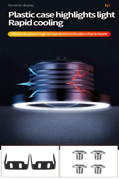 3.5-Inch Devil Eyes LED Car Headlight Lens | Dynamic RGB Halo Ring with 32/82 Modes & App Control - Ninjanew