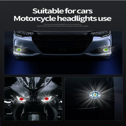 3.5-Inch Devil Eyes LED Car Headlight Lens | Dynamic RGB Halo Ring with 32/82 Modes & App Control - Ninjanew