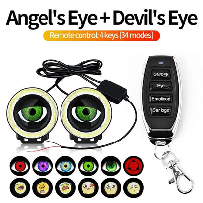 3.5-Inch Devil Eyes LED Car Headlight Lens | Dynamic RGB Halo Ring with 32/82 Modes & App Control - Ninjanew