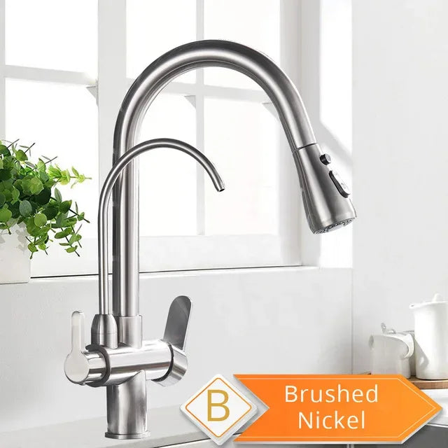 3-Way Filter Kitchen Faucet 360° Rotating Black Water Purifier Mixer Tap - Ninjanew