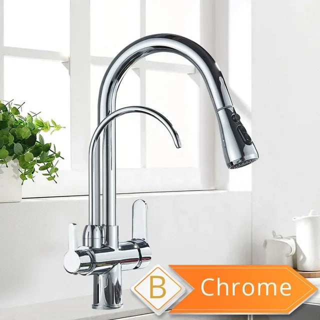 3-Way Filter Kitchen Faucet 360° Rotating Black Water Purifier Mixer Tap - Ninjanew