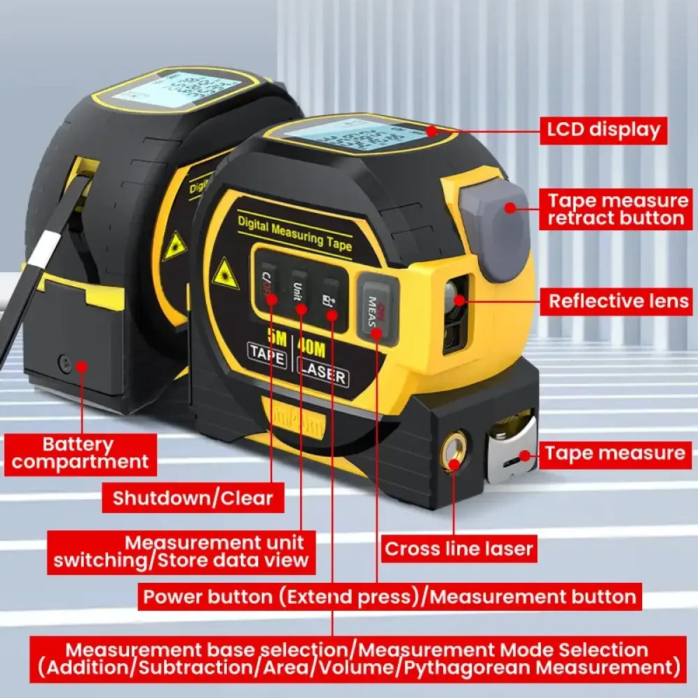 3 In 1 Digital Laser Tape High Precision Rangefinder Measuring Tool - Ninjanew