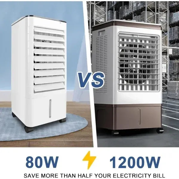 Compact 80W 3-in-1 evaporative air cooler with white body and black base