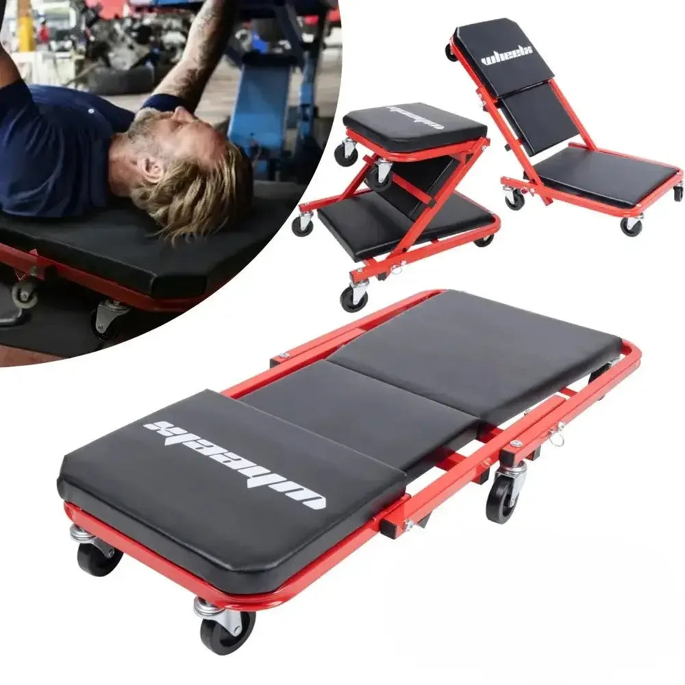 3-in-1 Rolling Mechanic Creeper Z Seat, Foldable Garage Chair with 340 lbs Capacity & Smooth Casters - Ninjanew