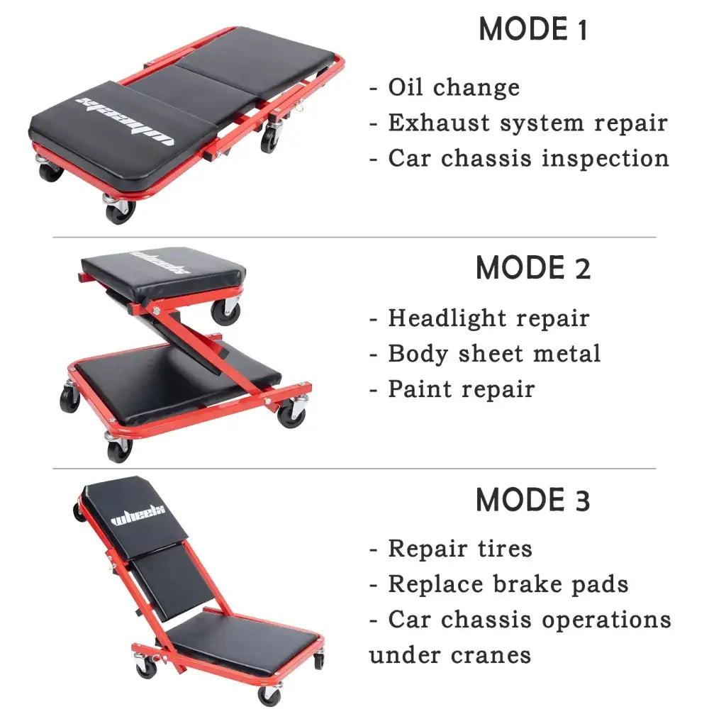 3-in-1 Rolling Mechanic Creeper Z Seat, Foldable Garage Chair with 340 lbs Capacity & Smooth Casters - Ninjanew