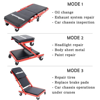 3-in-1 Rolling Mechanic Creeper Z Seat, Foldable Garage Chair with 340 lbs Capacity & Smooth Casters - Ninjanew