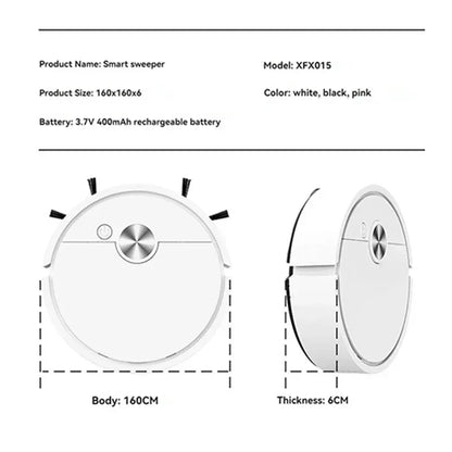 White 3-in-1 smart robot vacuum cleaner with 400mAh battery, model XFX015
