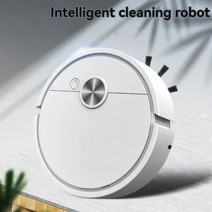 White 3-in-1 smart robot vacuum cleaner with circular design and brushed metal accents