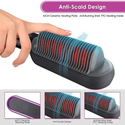 3-in-1 Hair Straightener Brush PTC Ceramic Flat Iron & Curling Comb - Ninjanew