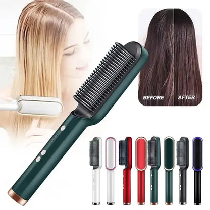 3-in-1 Hair Straightener Brush PTC Ceramic Flat Iron & Curling Comb - Ninjanew