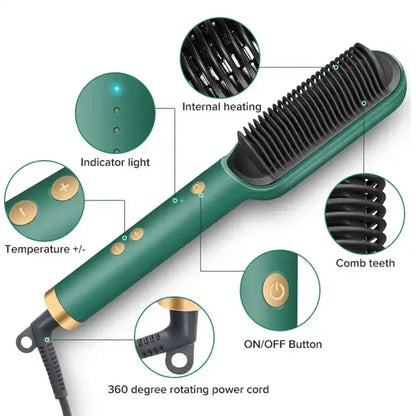 3-in-1 Hair Straightener Brush PTC Ceramic Flat Iron & Curling Comb - Ninjanew