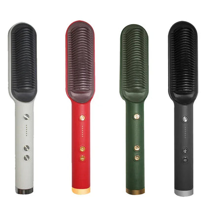 3-in-1 Hair Straightener Brush PTC Ceramic Flat Iron & Curling Comb - Ninjanew