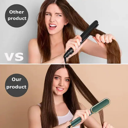3-in-1 Hair Straightener Brush PTC Ceramic Flat Iron & Curling Comb - Ninjanew