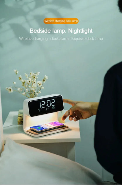 3-in-1 Smart Bedside Lamp Wireless Charger & Alarm Clock Night Light - Ninjanew